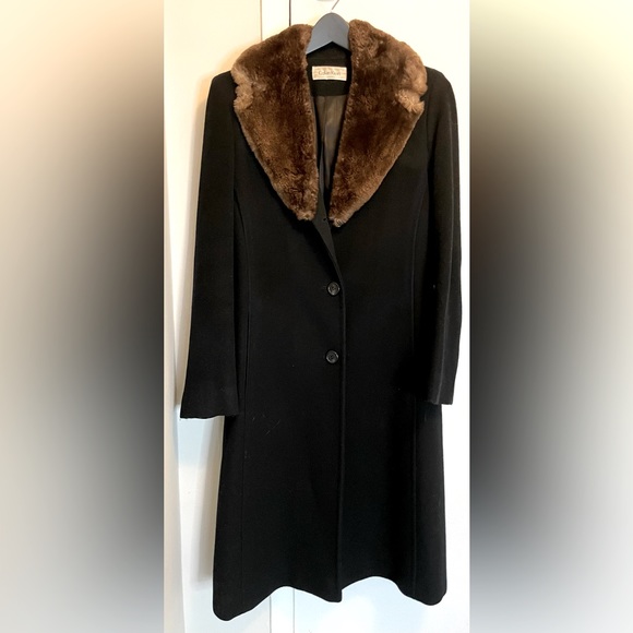 Calvin Klein wool coat with beaver fur collar menswear style womens wool coat - Picture 1 of 15